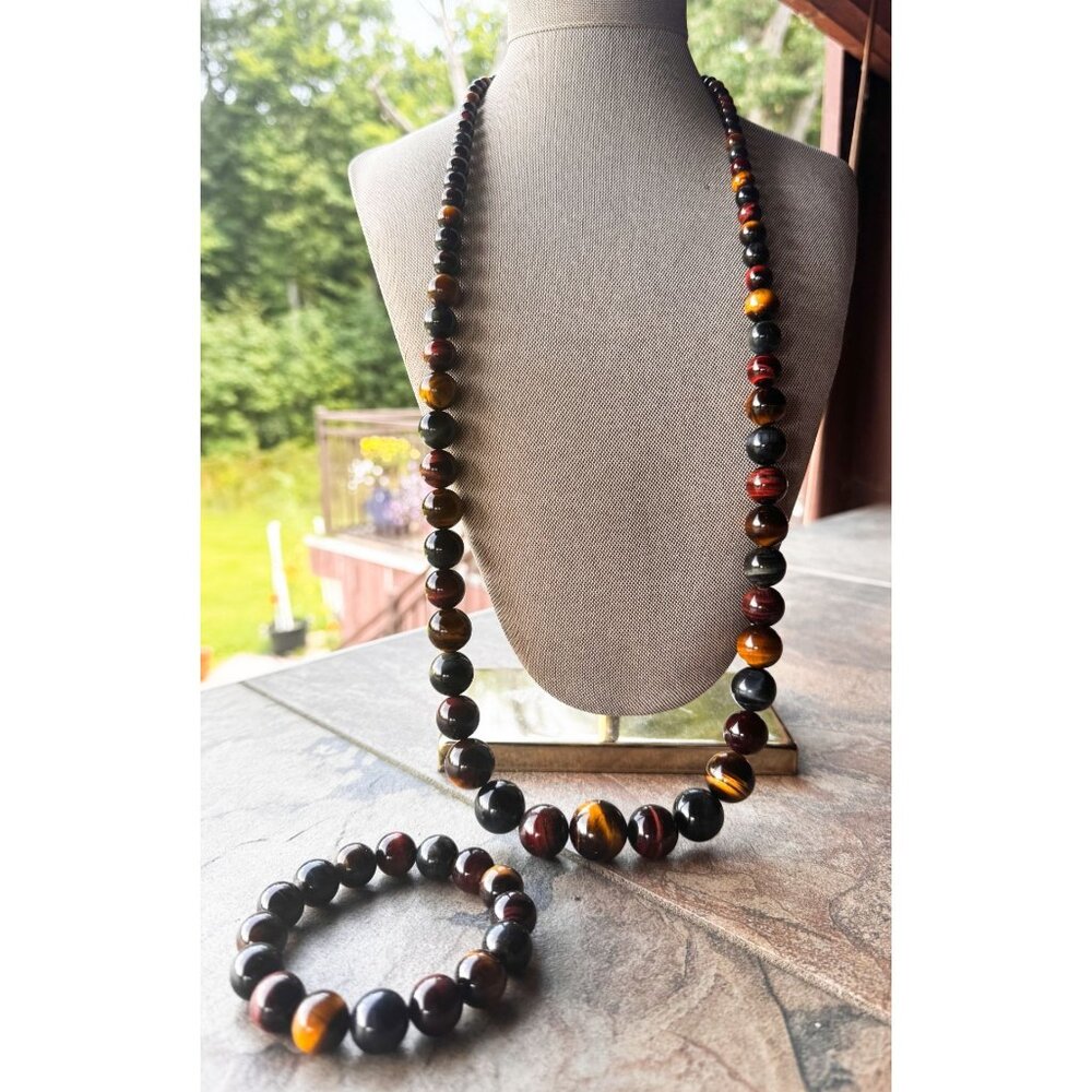 Jay King DTR 925 Sterling Silver Tigers Eye Beaded Necklace & Bracelet Set